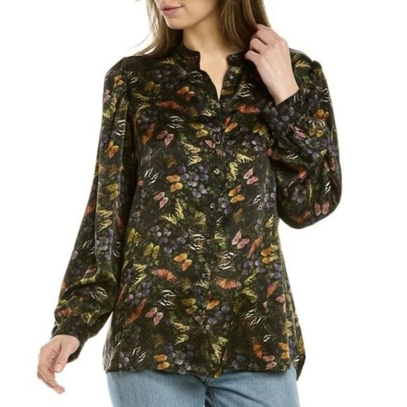 Johnny Was Midnight Mariposa Riviera Blouse 100%‎ Silk Butterfly Women's Sz M